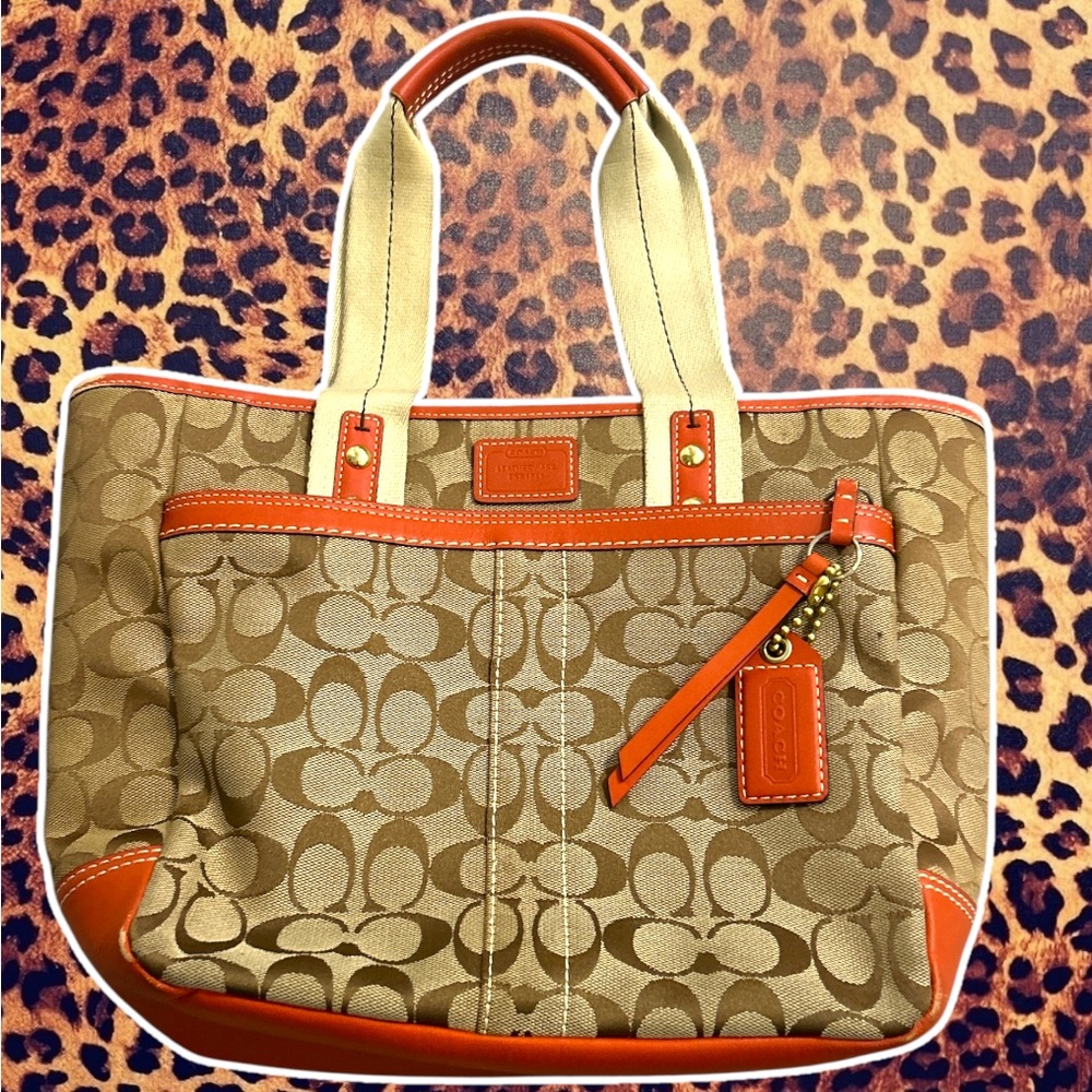 Coach Tan and Orange Signature Tote